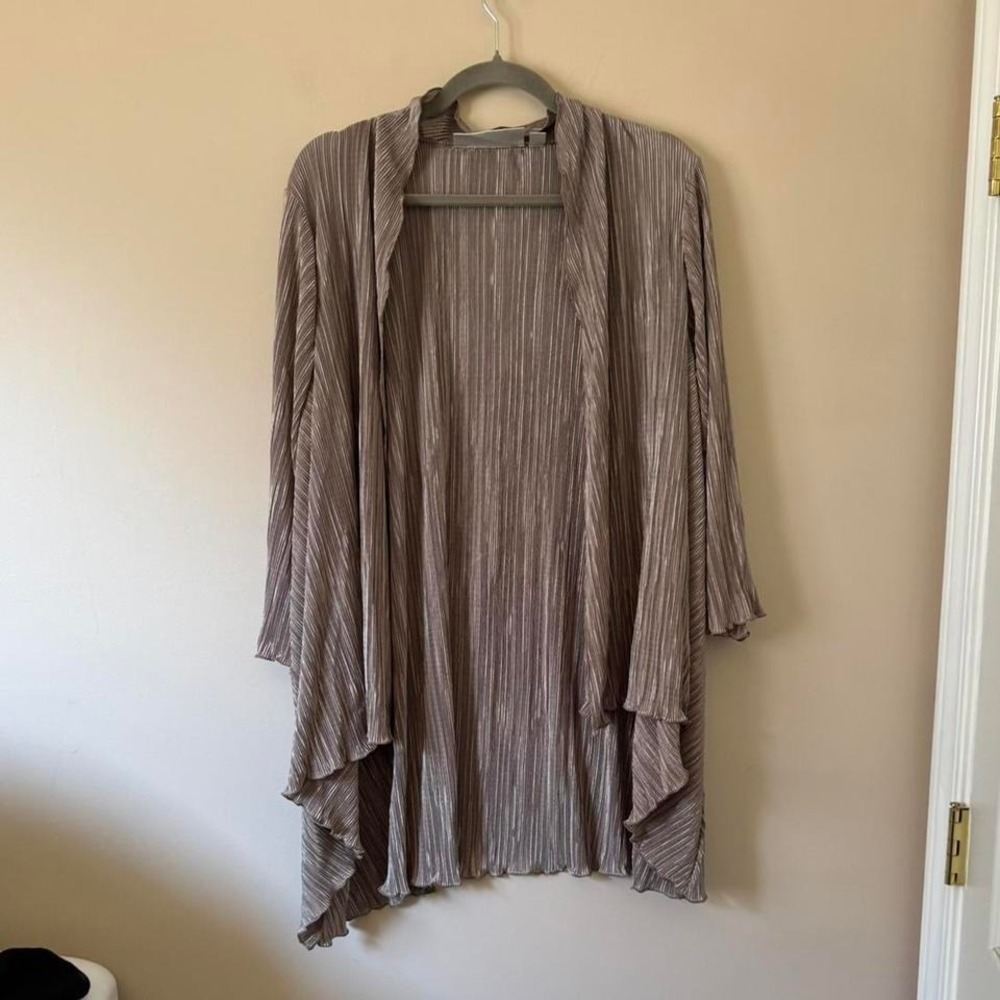 90s Two Piece Crinkle Pant Set Taupe - Picture 2 of 7